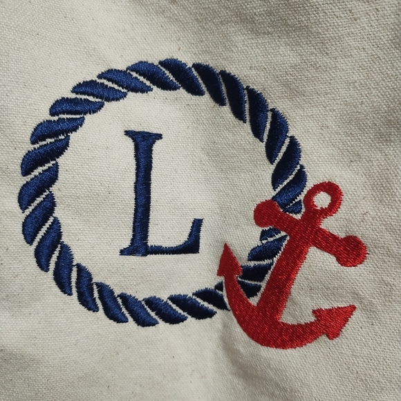 Nantucket Canvas Embroidered L Nautical Handbag Bag Tote - Picture 3 of 7